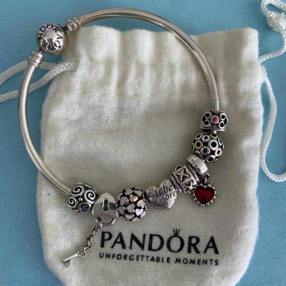 Pandora Bracelet with Heart Themed Charms